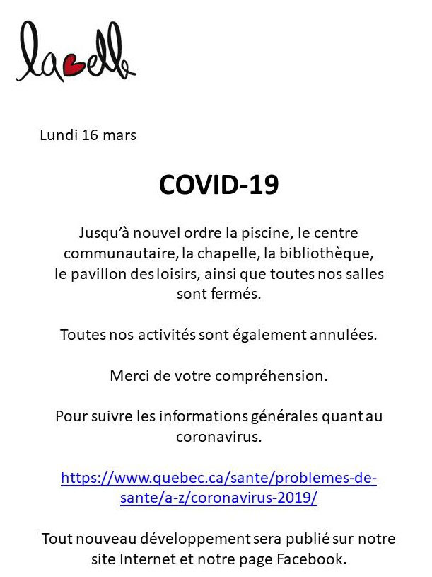 Coronavirus (COVID-19) 16 mars 2020